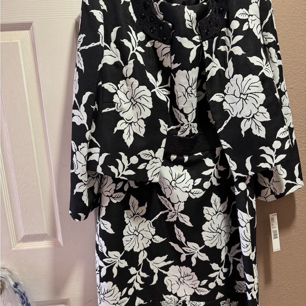 Preston & York Black and White Tie Front Sheath 2 piece suit Dress